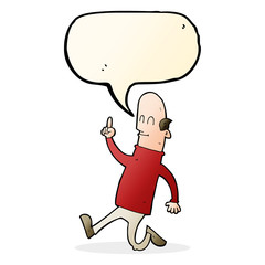 cartoon bald man with idea with speech bubble