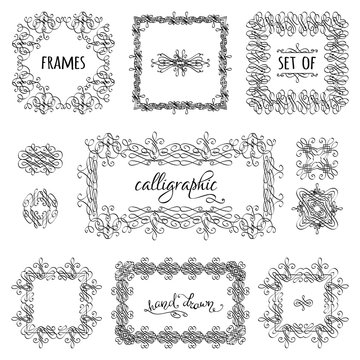 Vector set of hand-drawn calligraphic frames.