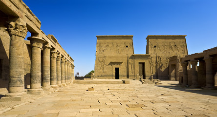 Egypt. Agilkia Island (or Agilika Island) in Lake Nasser. Philae Temple of Isis - the Western Colonnade and the First Pylons © WitR