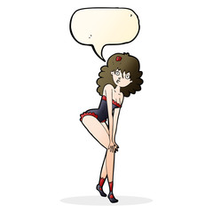 cartoon woman in lingerie with speech bubble