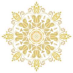 Oriental colorful pattern with golden arabesques and floral elements. Traditional classic ornament