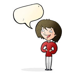 cartoon excited woman with speech bubble