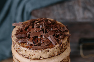 Wedding rustic cake with chocolate