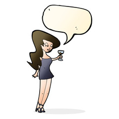 cartoon woman at party with speech bubble