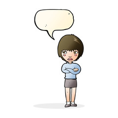 cartoon annoyed woman with speech bubble