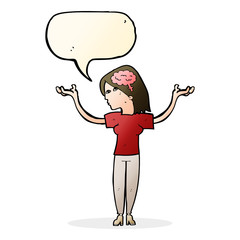 cartoon intelligent woman with speech bubble