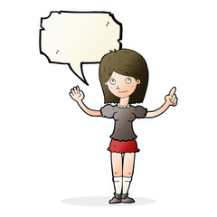 cartoon woman explaining idea with speech bubble