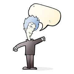 cartoon vampire man with speech bubble