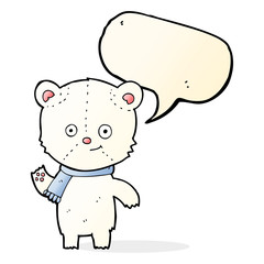 cartoon polar bear waving with speech bubble