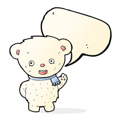 cartoon polar bear waving with speech bubble