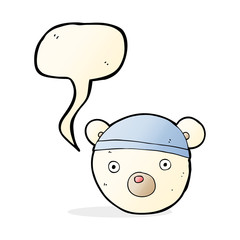 cartoon polar bear cub wearing hat with speech bubble