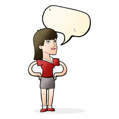 cartoon woman with hands on hips with speech bubble