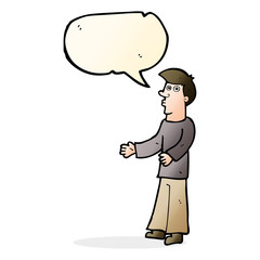cartoon curious man with speech bubble