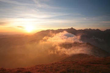 Sunrise over the mountains in the Polish Tatras