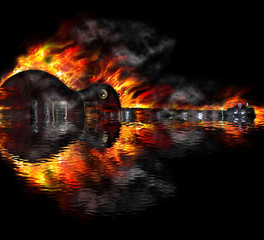 Burning guitar in the water