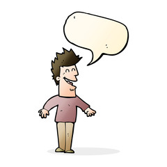 cartoon happy man with speech bubble