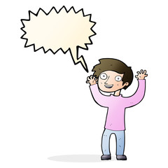 cartoon happy man with speech bubble