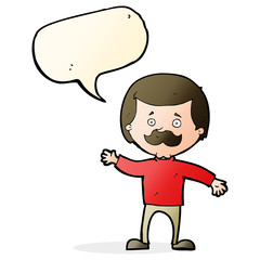 cartoon dad waving with speech bubble