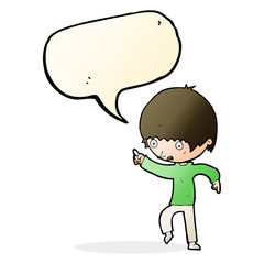 cartoon worried boy pointing with speech bubble