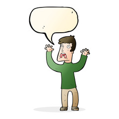 cartoon frightened man with speech bubble