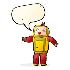funny cartoon robot with speech bubble