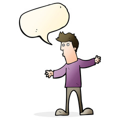 cartoon curious man with speech bubble