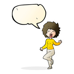 cartoon woman dancing with speech bubble