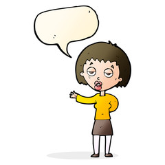 cartoon bored woman with speech bubble