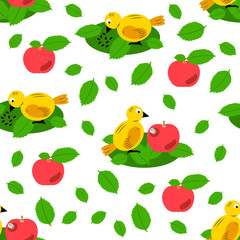 Kids seamless pattern . Birds and apples pattern fabric