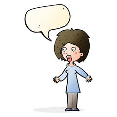 cartoon surprised woman with speech bubble