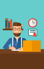 Man using laptop for education.