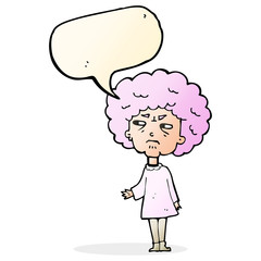 cartoon old lady with speech bubble
