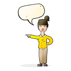 cartoon woman pointing with speech bubble