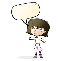 cartoon happy girl with speech bubble
