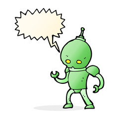 cartoon alien robot with speech bubble