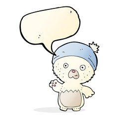 cartoon cute teddy bear in hat with speech bubble