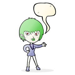 cartoon vampire girl with speech bubble