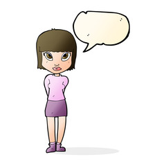 cartoon woman standing with speech bubble