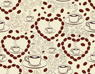 Beautiful vector seamless pattern with coffee beans