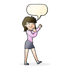 cartoon happy businesswoman with speech bubble