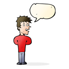 cartoon happy man with speech bubble