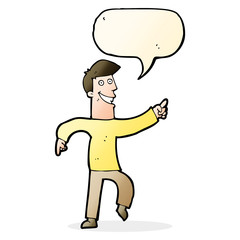 cartoon grinning man with speech bubble