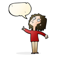 cartoon curious woman with speech bubble