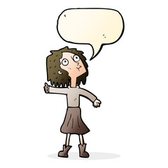 cartoon woman looking up to the sky with speech bubble