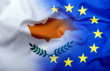 Flags of the Cyprus and the European Union. Cyprus Flag and EU Flag. World flag money concept.