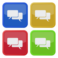Naklejka premium set of four square icons with speech bubbles