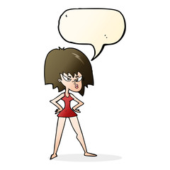 cartoon angry woman in dress with speech bubble