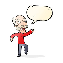 cartoon frightened old man with speech bubble