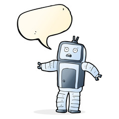 cartoon funny robot with speech bubble
