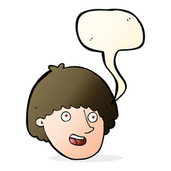 cartoon happy male face with speech bubble